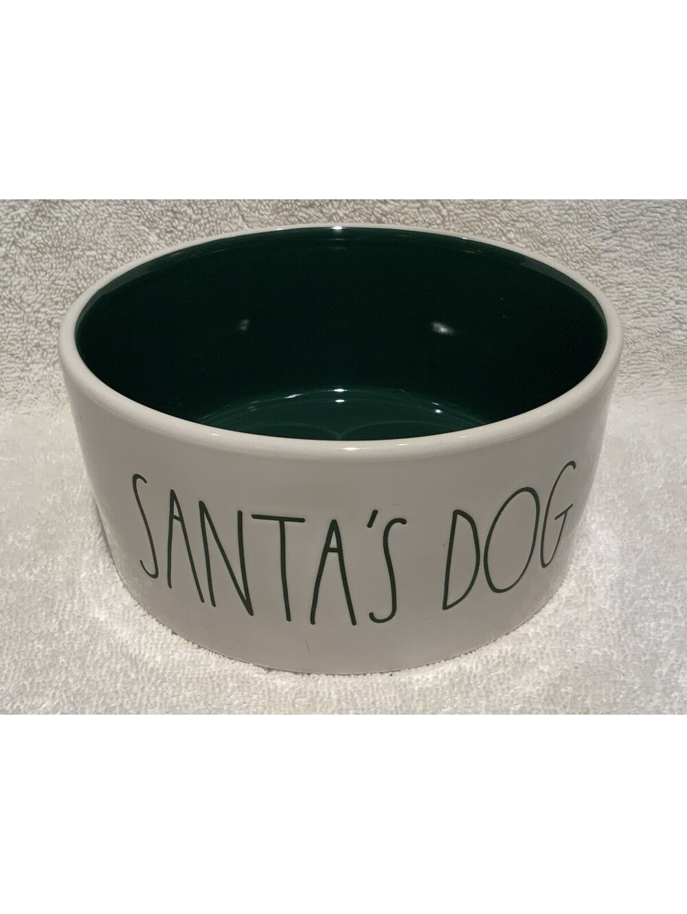 Rae Dunn Farmhouse Style Artisan Collection ‘Santa’s Dog’ 6”W x 2.75”H Dog Bowl